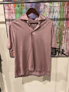 Fray per Stanley Korshak XL Heathered Mauve Cotton Knit Polo Made in Italy
